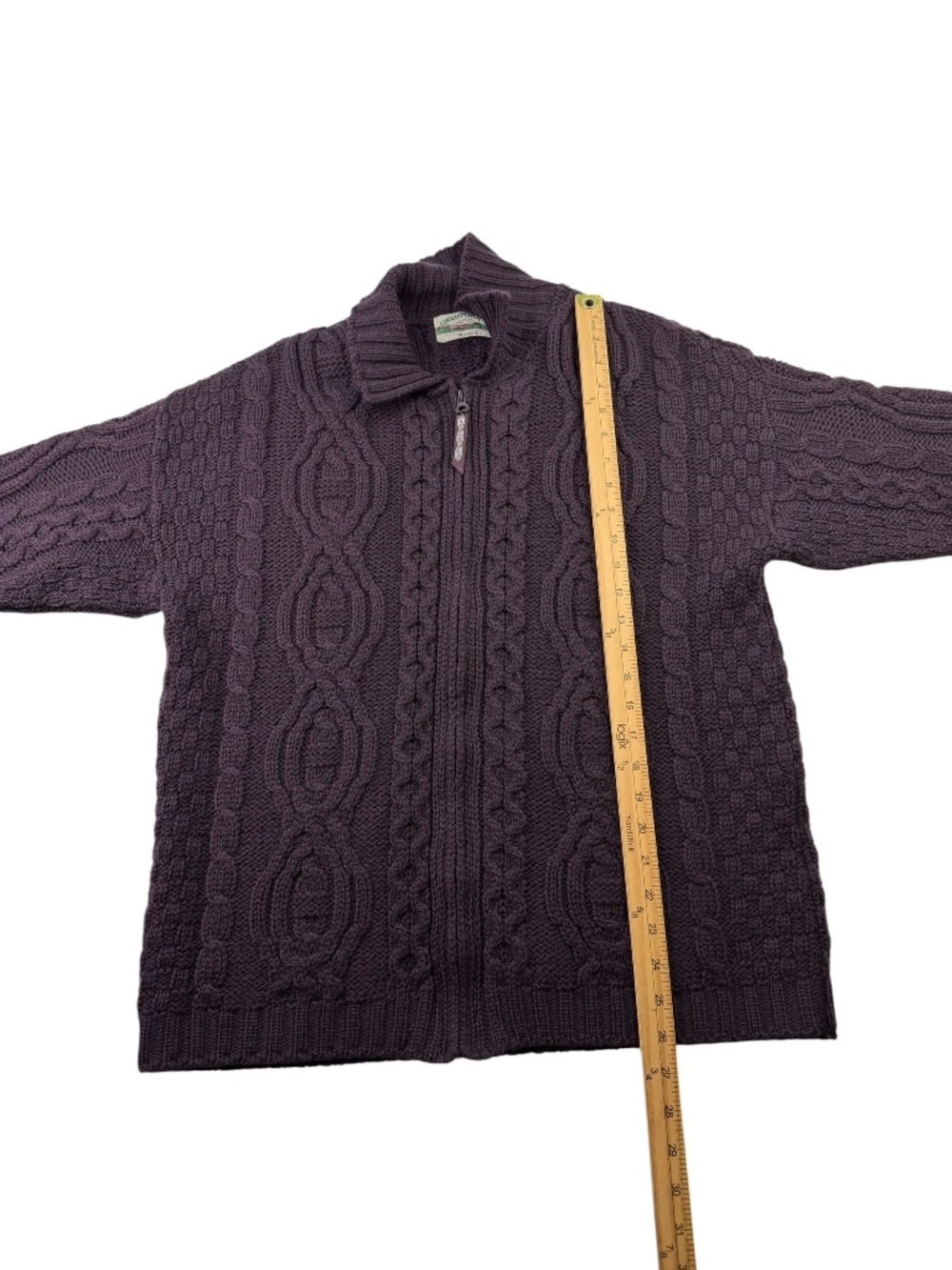 Aran Crafts Ireland 100% Merino Wool Cable Knit Full Zip Cardigan Sweater - Picture 7 of 9
